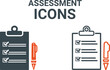 © Designstor09 - Assessment icon vector illustration for assessment system of business and organization standard with analysis, performance, plan, improvement, results, and feedback icon