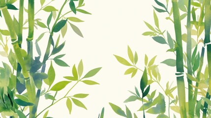  Watercolor green bamboo stalks with lush leaves on a , isolated illustration for postcards, banners