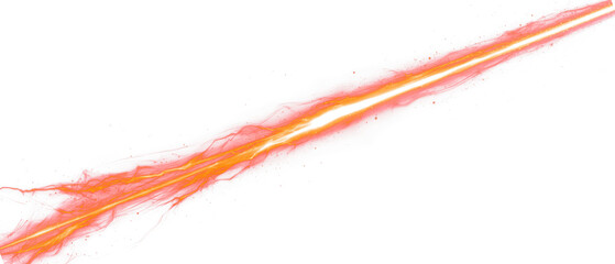 Red laser beam with sparks flying across isolate on transparent background, cutout, png