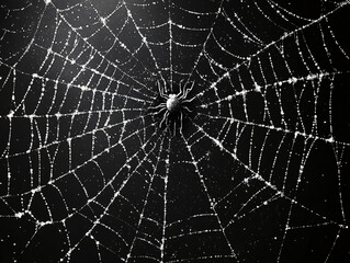 a spider's web with a night sky background, highlighting the intricate details and patterns of the spider's silk.