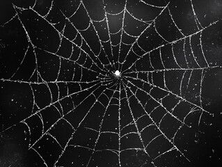 a spider's web with a night sky background, highlighting the intricate details and patterns of the spider's silk.