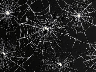 a spider's web with a night sky background, highlighting the intricate details and patterns of the spider's silk.
