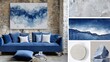 © Natalya - modern living room, A blend of natural stone texture and bold blue tones adds character and warmth to the minimalist decor.