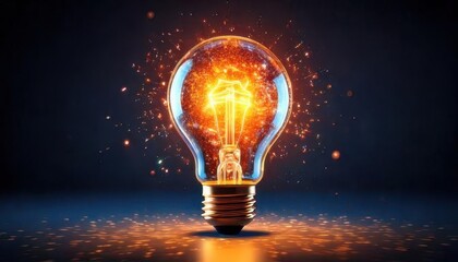 Wall Mural - a glowing light bulb surrounded by sparks, symbolizing creativity, innovation, and illumination agai