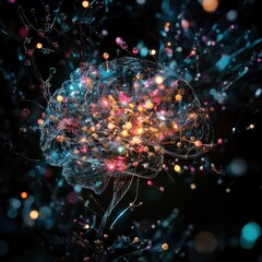 Poster - Abstract Brain with Glowing Lights and Bokeh - Neural Network, Artificial Intelligence Concept.