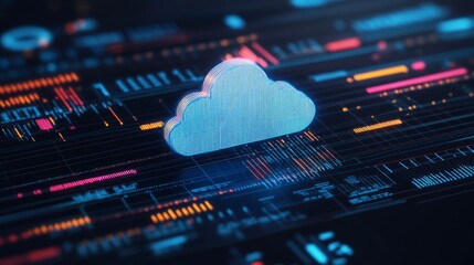 A 3D rendered cloud icon on a futuristic digital background with glowing data lines.