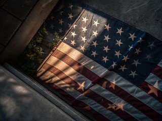 American Flag Double Exposure Greeting Card Background for Celebrations and Holidays