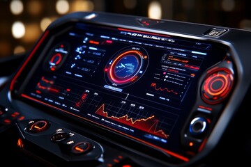 Poster - Close-up of analytical tools on a screen with layered charts and color-coded statistics, capturing the intensity of data mining for insights, symbolizing precision and understanding
