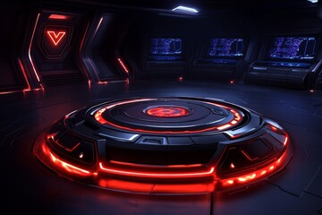 Poster - Cyberpunk-style data warehouse with neon-lit layers and holographic screens, capturing the advanced, organized structure of futuristic data storage, symbolizing energy and order