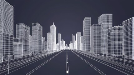 Poster - This black and white image shows a futuristic city skyline