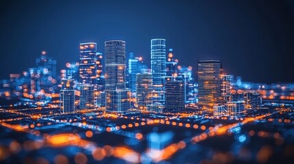 Poster - An abstract futuristic skyscraper with a blue background. Smart business concept using metaverse technology. Internet connections and communication networks throughout the world, globally.