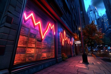 Poster - Digital hologram showing a cyberpunk storefront with financial loss statistics, symbolizing the stark reality of business failure in a futuristic setting, symbolizing clarity and change