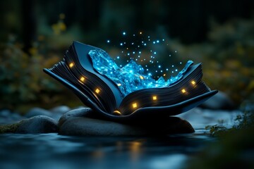 Poster - Enchanted bond document with floating, glowing interest rates and maturity date, symbolizing the almost magical security of bonds as debt investments, symbolizing stability and intrigue