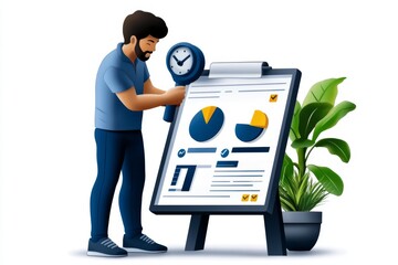 Poster - Person reviewing a data quality report with checkmarks and organized charts, capturing the satisfaction and clarity of verified data, symbolizing precision and trustworthiness