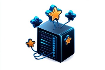 Poster - Simple icon of a computer displaying interconnected nodes, capturing the process of identifying relationships in data mining, symbolizing focus and connectivity