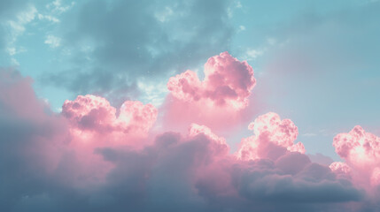 Poster - Bright pink clouds dramatically illuminated against a dynamic blue sky, creating a striking scene full of energy.