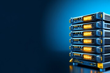 Poster - Technicians in a brightly lit server room filled with neatly arranged server racks, capturing the clean and structured environment of a data warehouse, symbolizing organization and capacity