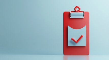 Poster - A modern checklist on a red clipboard symbolizing completion and organization