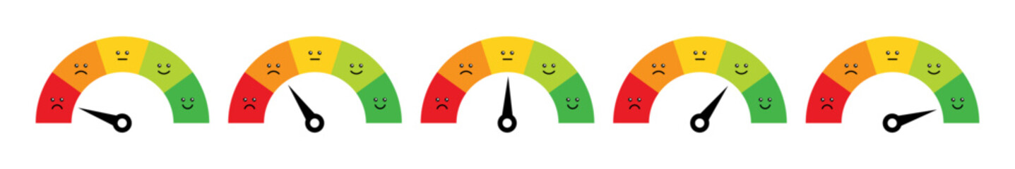 Wall Mural - speedometer emoji icons. flat style. vector icons, mood scale, from red angry face to happy green em