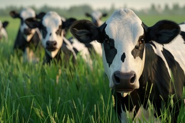 Herd of cows at summer green field