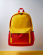 © Saddha Visual - School bag in yellow red colors floating or flying isolated white background
