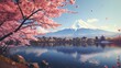 © nikomsolftwaer - Serenity in nature cherry blossoms framing mount fuji's majestic reflection on a calm lake