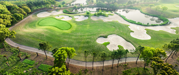 Wall Mural - Aerial view of outdoor golf course natural scenery