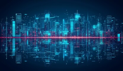 Poster - The neon mega city capital towers have a futuristic technology background, a futuristic virtual reality building, a nightlife style concept, and a futuristic technology scene with generational stock.