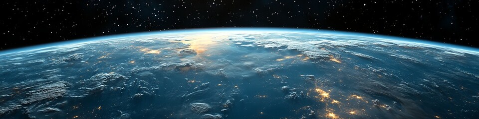 Wall Mural - a blue and white planet with a starry sky. the planet is the center of the image and the stars are s