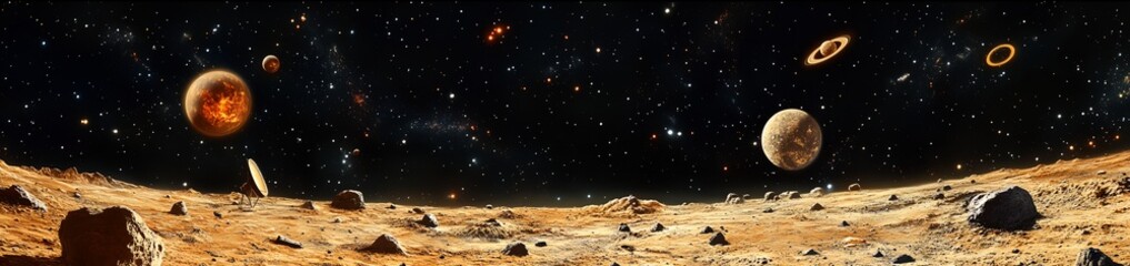Wall Mural - a space scene with a large planet in the foreground and a smaller planet in the background. the back