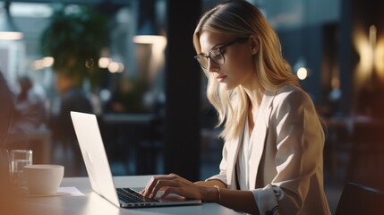 Poster - Focused professional working on laptop in modern office environment