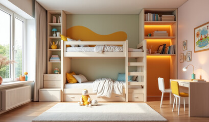 stylish children's room with a bunk bed