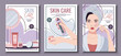 © Siawi_art - Skin care flyer design set. Poster with an Asian woman doing gua sha massage. Facial skin care, skin moisturizing. Banner for beauty salon, spa, etc.
