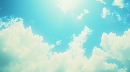 Wall Mural - Blue Sky with White Clouds Abstract Gradient Background with Copy Space