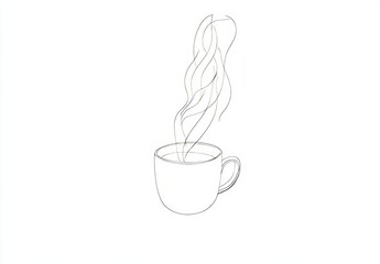 Wall Mural - A continuous line drawing showing hands holding a hot cup of coffee.