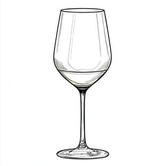 A wine glass with a minimalistic line design and a transparent background