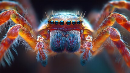 A spider's spinnerets captured in vibrant detail under a biological microscope, showcasing intricate geometry and fine surface textures in high resolution.