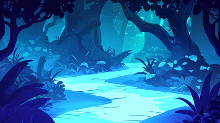 Wall Mural - A serene snowy path winding through a magical dense forest inviting you to explore nature's hidden wonders