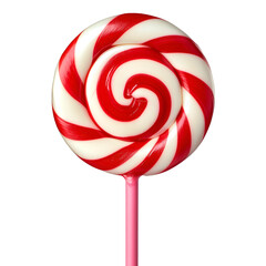 Wall Mural - round lollipop with red and white spiral isolated on transparent background Generative Ai.