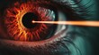 © IQ-Photography - Human Eye with a Laser beam directed, precision and high-technology involved in corrective vision procedures, neutral background with copy space, Generative Ai