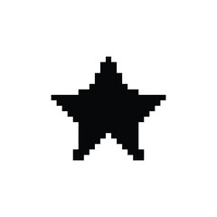 Poster - Black pixel star. Design element with jagged 8bit edges for games and computer annotations with retro vector graphics