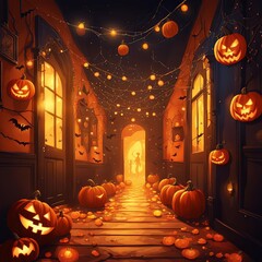 Wall Mural - halloween background with pumpkin