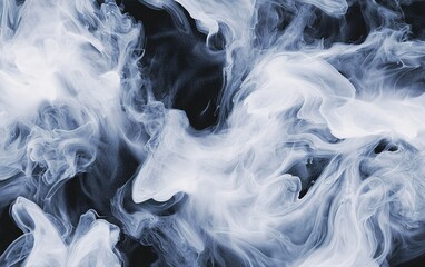Poster - Abstract swirling white smoke against a dark background, creating a mysterious, ethereal atmosphere in a creative composition