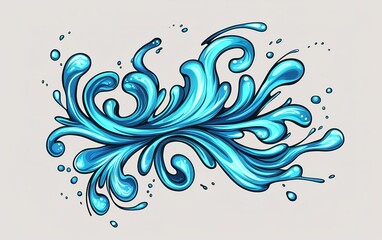 Poster - Vibrant blue water splash design with swirling patterns on a light background suitable for art and graphic projects