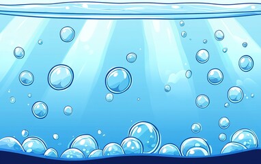 Poster - Bubbles rising in clear blue water with sunlight streaming through, creating a serene underwater atmosphere