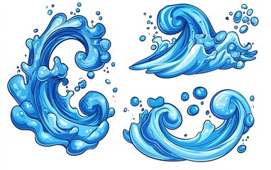 Poster - Artistic representation of ocean waves with vibrant blue colors and dynamic swirls, perfect for aquatic-themed designs
