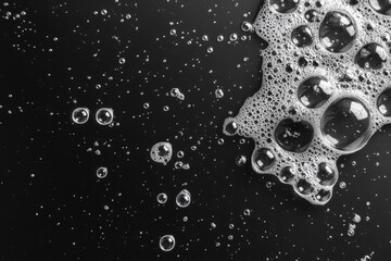Poster - Detached soap spheres on dark canvas, surface and backdrop, aerial view