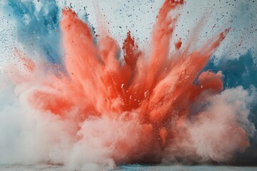 Poster - Colorful chalk dust and powder explosion, producing a dynamic impact, outlined on a light background