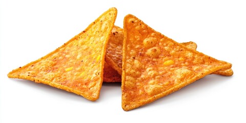 Wall Mural - three triangular tortilla chips with a spicy seasoning. the chips are piled on top of each other