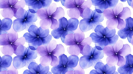 Seamless violet flower watercolor pattern illustrated in a botanical style perfect for printing on invitations and wall art